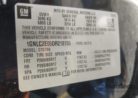 2013 Chevrolet Tahoe Commercial Fleet from USA, damaged, VIN 1GNLC2E05DR218100